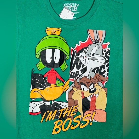 NWT Looney Tunes Shrit Women’s Size Small Sleeveless Green Teal I’m The Boss - Picture 2 of 7